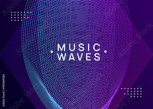 Neon music poster. Electro dance dj. Electronic sound fest. Club event flyer. Techno trance party.