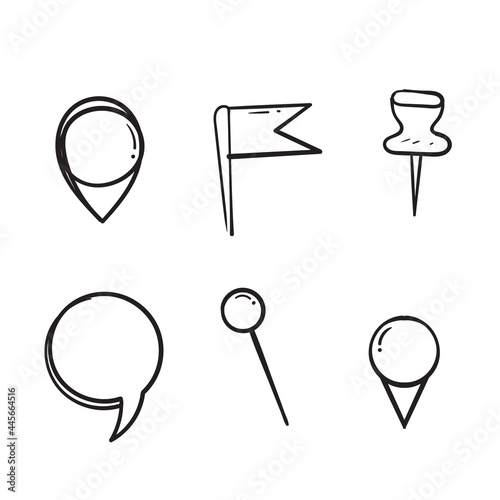 hand drawn doodle map pin location gps icon illustration