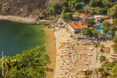 aerial view of people on the beach at Urca
