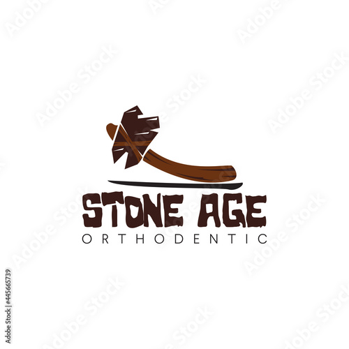 Stone Age Orthodontic logo,  ancient ax-shaped teeth vector