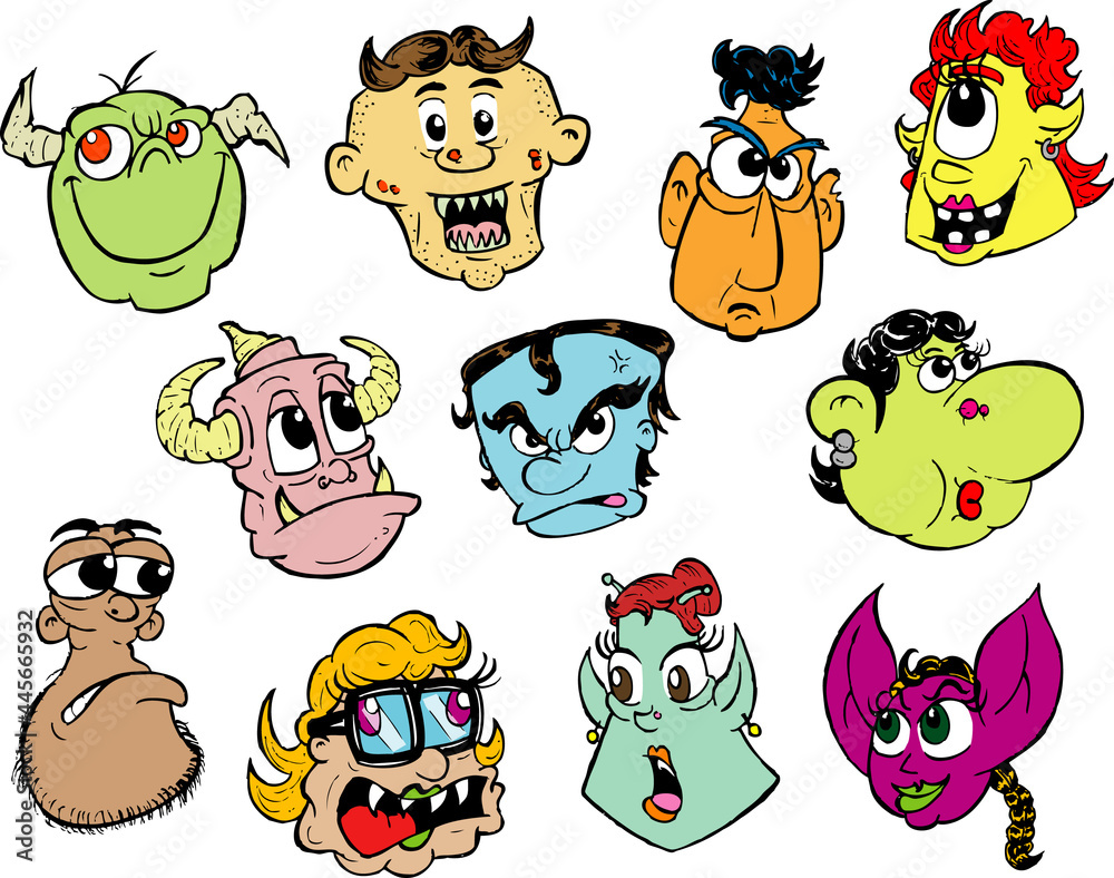 Design Cartoon monster faces color