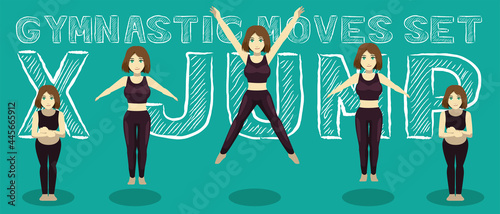Gymnastic Moves Set X-Jump Manga Cartoon Vector Illustration