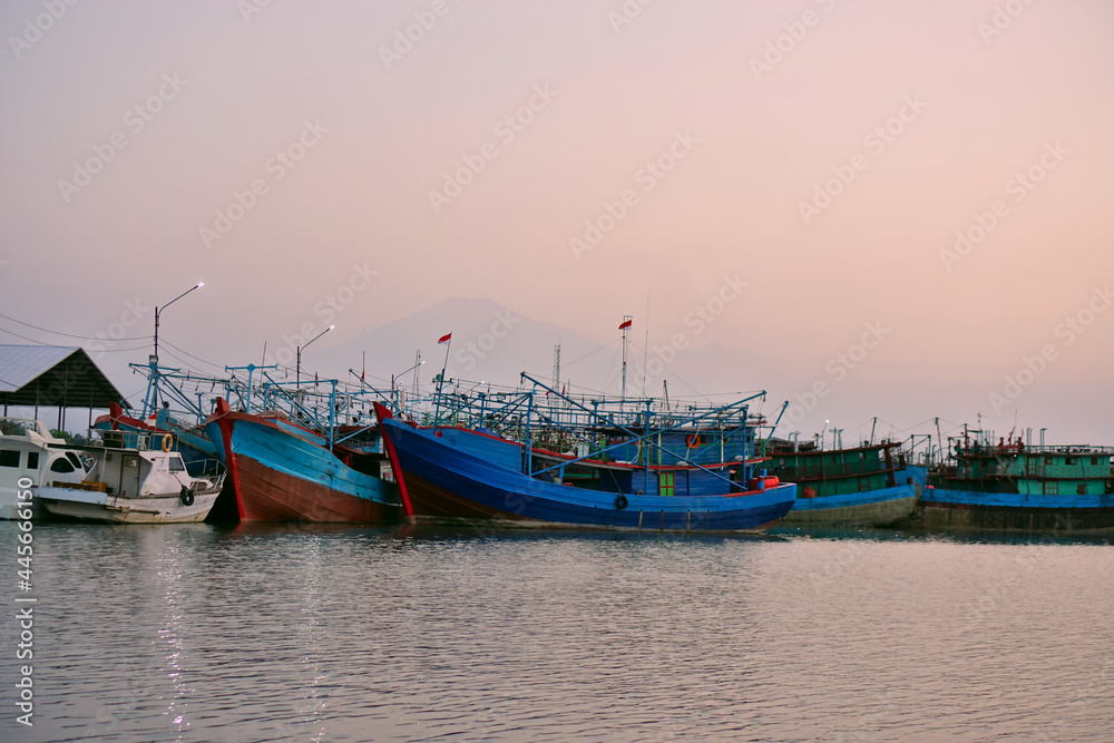 Indonesian fishing wooden boat in the harbor