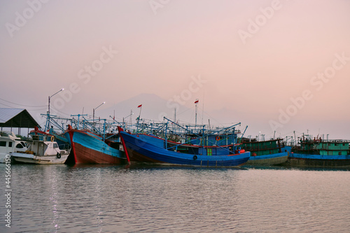 Indonesian fishing wooden boat in the harbor