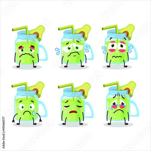 Avocado smoothie cartoon character with sad expression. Vector illustration