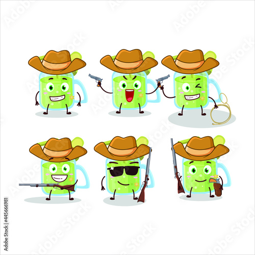 Cool cowboy avocado smoothie cartoon character with a cute hat. Vector illustration