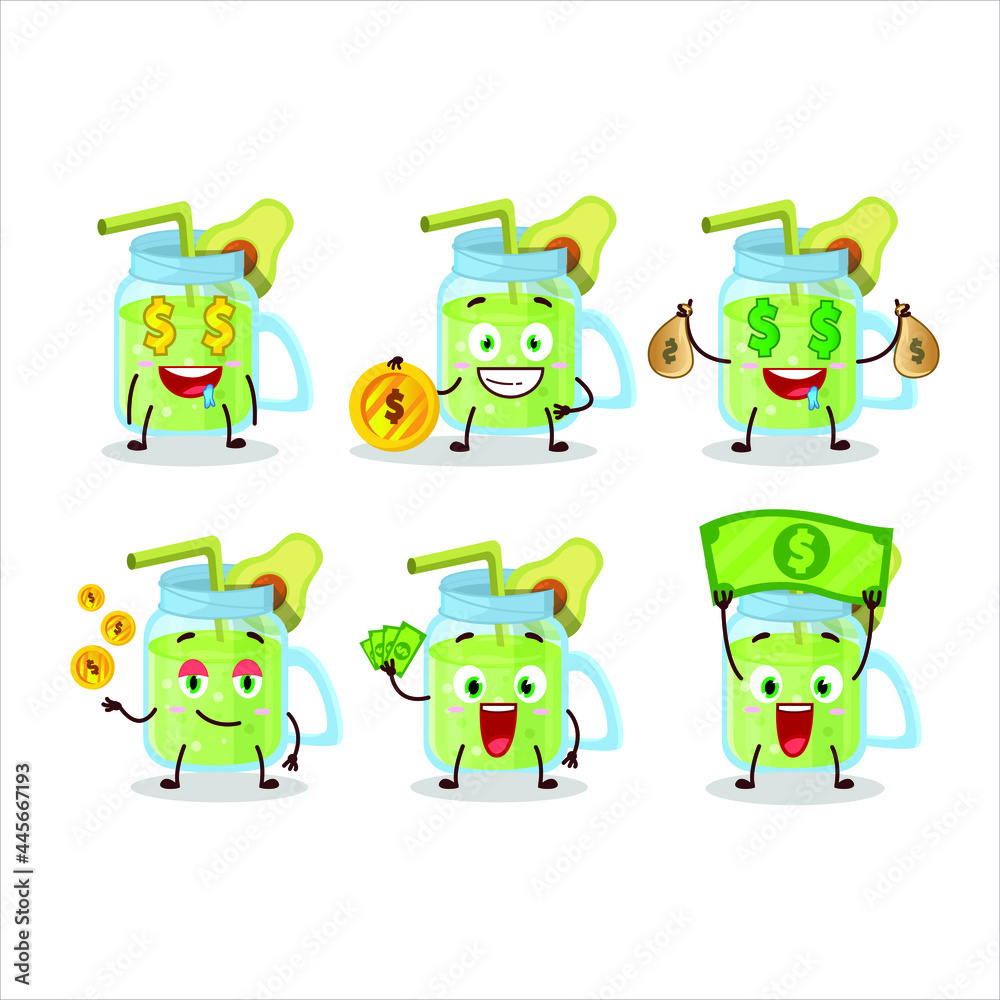 Avocado smoothie cartoon character with cute emoticon bring money. Vector illustration