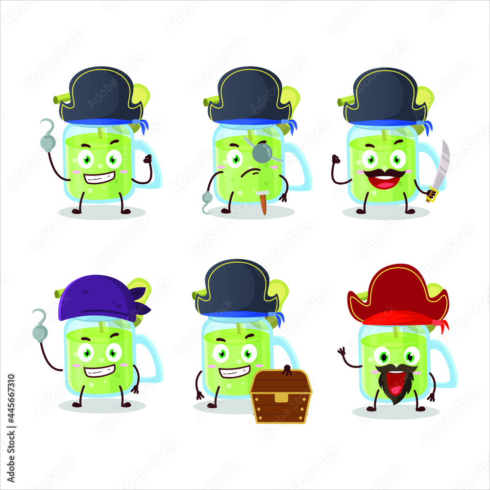 Cartoon character of avocado smoothie with various pirates emoticons. Vector illustration Cartoon character of avocado smoothie with various pirates emoticons. Vector illustration