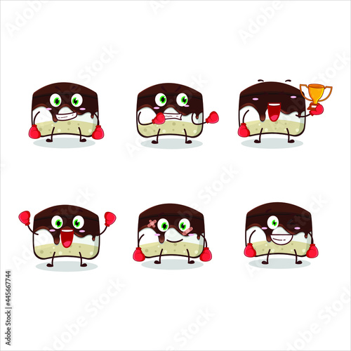 A sporty chocolate cake boxing athlete cartoon mascot design. Vector illustration