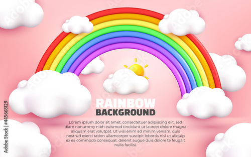 3d Illustration of rainbow design pink pastel background cartoon style