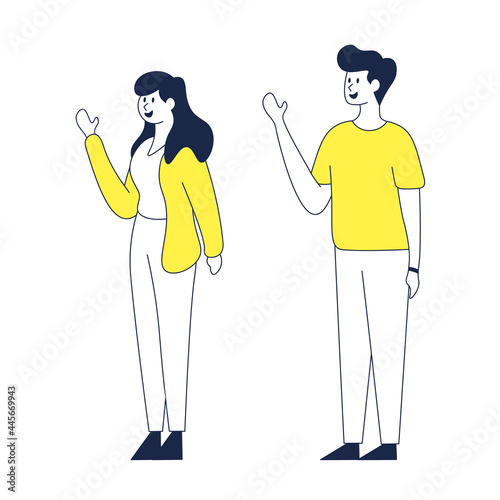 People Waving Hand Pose - Amazing vector flat illustration of waving man and woman in minimalist style suitable for website, mobile apps, and illustration in general  - Vector Characters