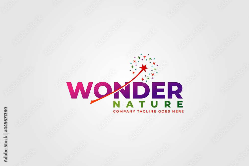 logotype letter wonder with magic wand and danelion, usable logo for business. magician. entertainment media logo icon design template