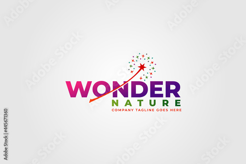 logotype letter wonder with magic wand and danelion, usable logo for business. magician. entertainment media logo icon design template