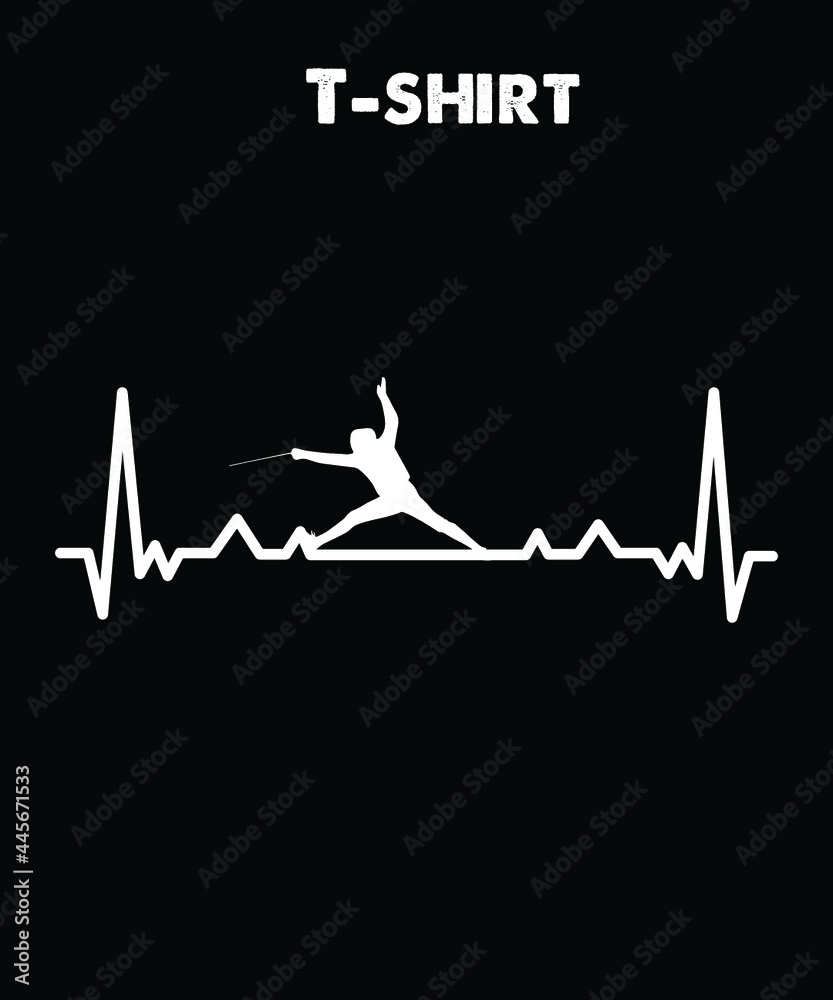 Fototapeta premium Fencing Heartbeats Svg Tshirt Design.Funny Heartbeat t-shirt.