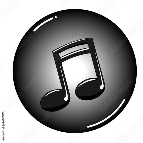Vector illustration of shiny black melody sign or logo on black gradient circle shape of cd on white background.