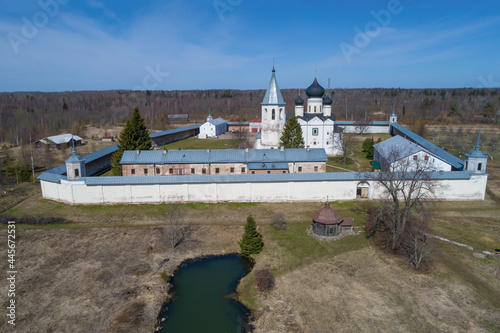 View of Zelenetsky Trinity Monastery on a sunny April day. Zelenets, Leningrad region. Russia photo