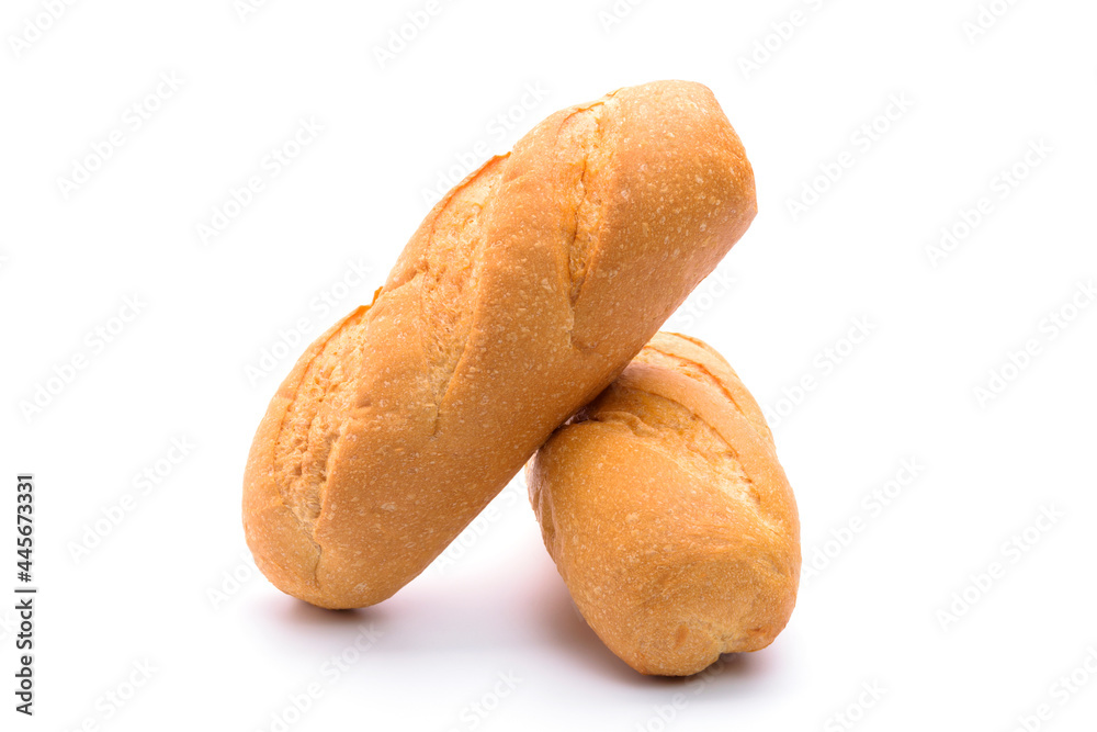 Two loaves of fragrant delicious bread, isolated on white background.