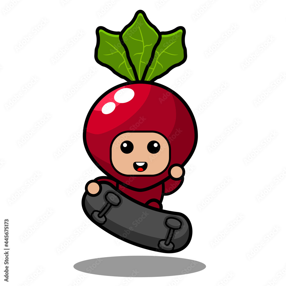 cute radish vegetable mascot costume cartoon character vector playing skateboard cute radish vegetable mascot costume cartoon character vector playing skateboard
