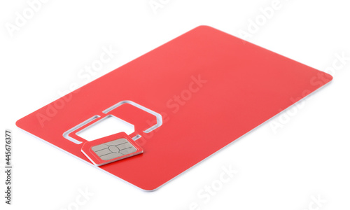 Modern red SIM card isolated on white