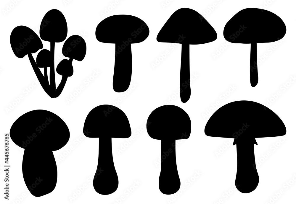 Set mushrooms silhouettes vector illustration