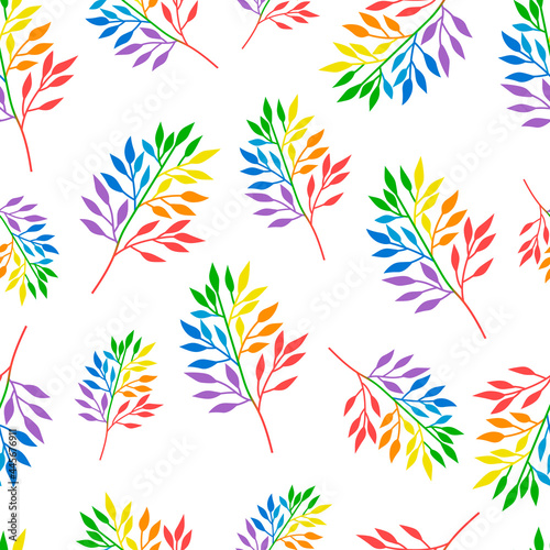 Seamless pattern multicolored rainbow plants silhouette vector illustration