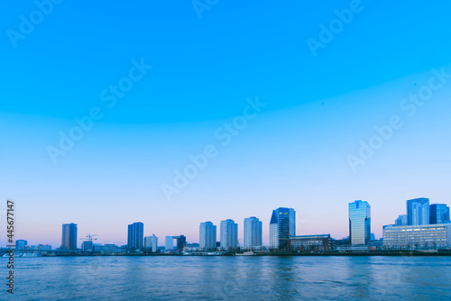 Morning  residential buildings by the sea of Rotterdam  Netherlands  blue sky and sea  quiet and peaceful shot