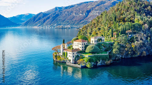 A beautiful building surrounded by mountains and waters in the small town of Vallerano, Italy, travel concept