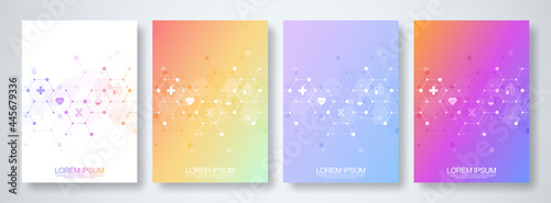 Set of template brochure or cover book, page layout, flyer design. Concept and idea for health care business, innovation medicine, pharmacy, technology. Medical background with flat icons and symbols