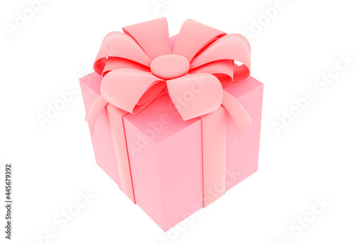 3d rendering pink gift box with ribbon, isolated on white background