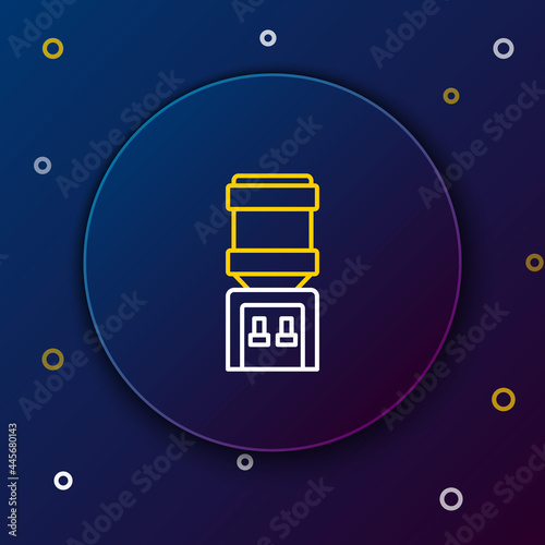 Line Water cooler for office and home icon isolated on blue background. Water dispenser. Bottle office, plastic and liquid. Colorful outline concept. Vector