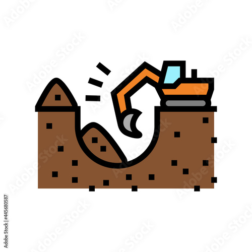 excavator excavate pit for pipeline construction color icon vector. excavator excavate pit for pipeline construction sign. isolated symbol illustration