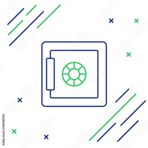 Line Safe icon isolated on white background. The door safe a bank vault with a combination lock. Reliable Data Protection. Colorful outline concept. Vector
