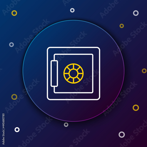 Line Safe icon isolated on blue background. The door safe a bank vault with a combination lock. Reliable Data Protection. Colorful outline concept. Vector