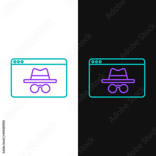 Line Browser incognito window icon isolated on white and black background. Colorful outline concept. Vector