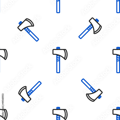 Line Native american tomahawk axe icon isolated seamless pattern on white background. Colorful outline concept. Vector