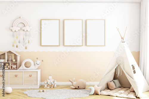Boho baby room mockup frame, 3D render	
