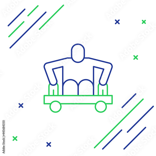 Line Man without legs sitting wheelchair icon isolated on white background. Disability concept. Guy with physical disabilities. Colorful outline concept. Vector