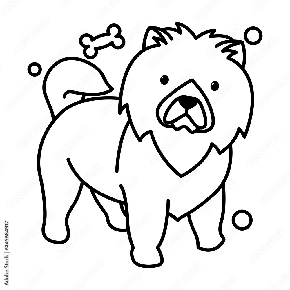Naklejka premium chow chow dog cute cartoon outline style icon