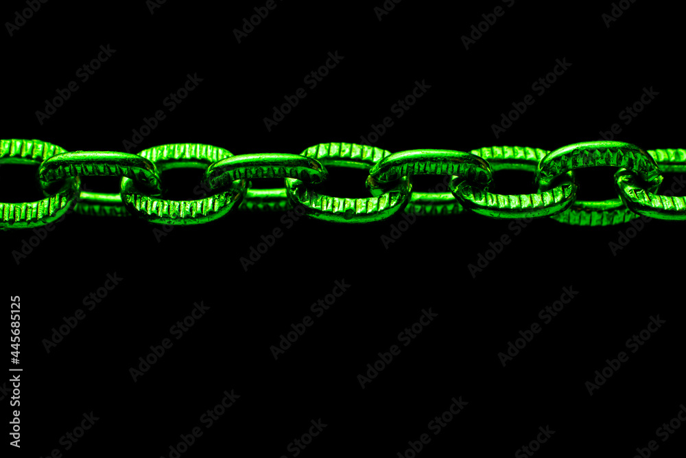 blue chain. chain links on black background. blue chain. chain links on black background.