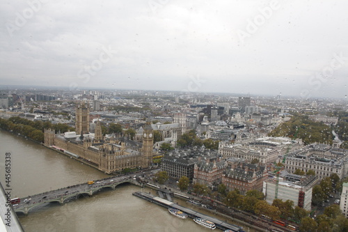 Aerial view of Palace of Westminster and Westminster Bridge.