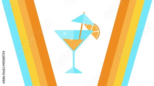 4k video of cartoon summer cocktail icon on white background.