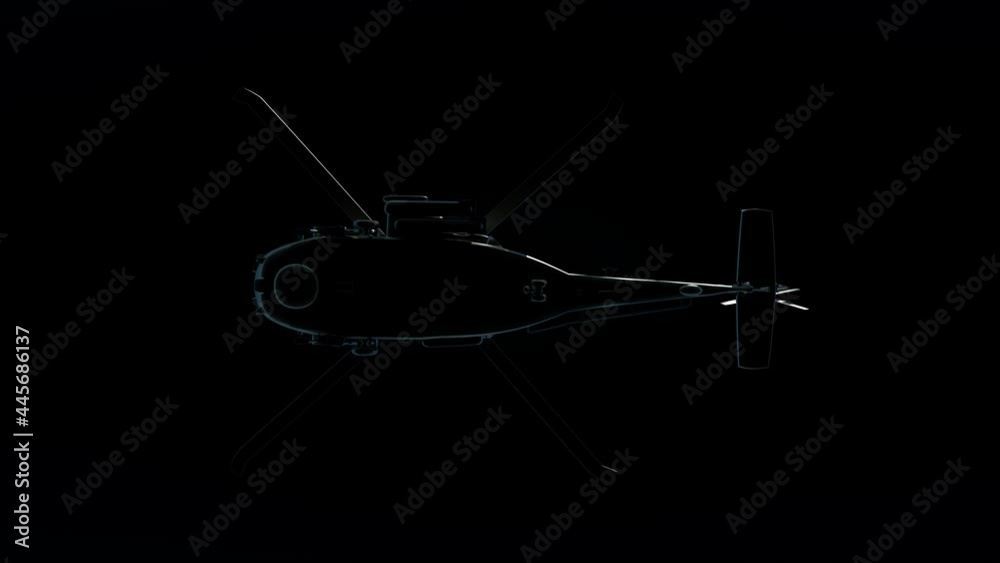 Animation of the helicopter bottom view on a black background. Realistic 3d animation alfa channel footage. Animation of the helicopter bottom view on a black background. Realistic 3d animation alfa channel footage.