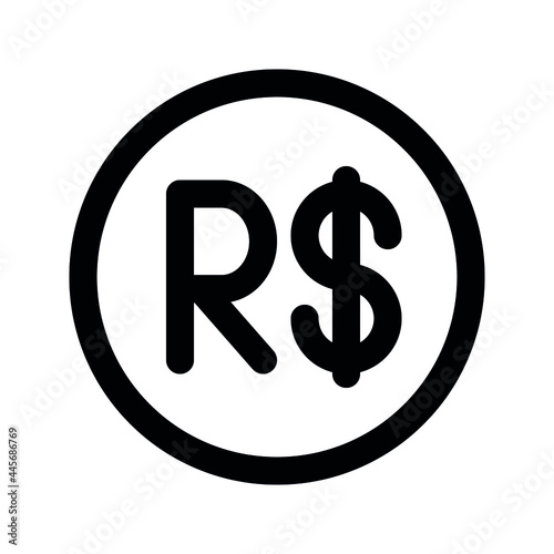 Illustration vector graphic icon of Brazil Real currency. Line style icon. Vector illustration isolated on white background. Perfect for website or application design.