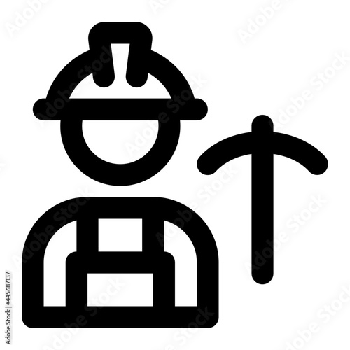 Miner Worker With Pickaxe Line Icon Vector