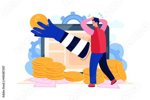 Computer Cryptocurrency Attack Illustration Concept. Flat illustration isolated on white background.
