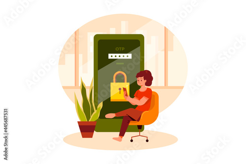 OTP Authentication Security Illustration Concept. Flat illustration isolated on white background.