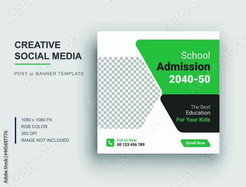 Back to school social media instaram post template, School admission social media banner design