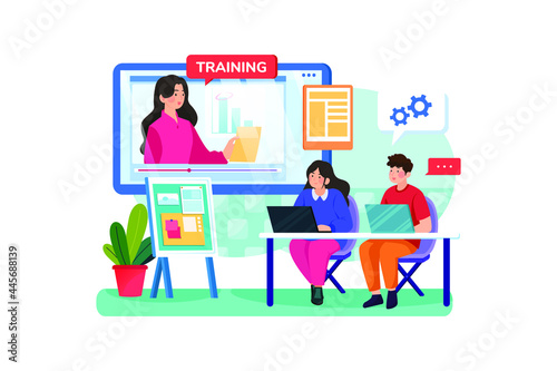 Training Courses Illustration Concept. Flat illustration isolated on white background.