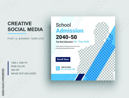 Back to school social media instaram post template, School admission social media banner design photo