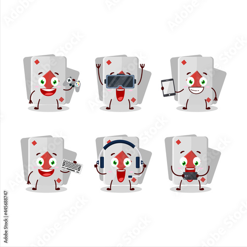 Remi card diamond cartoon character are playing games with various cute emoticons